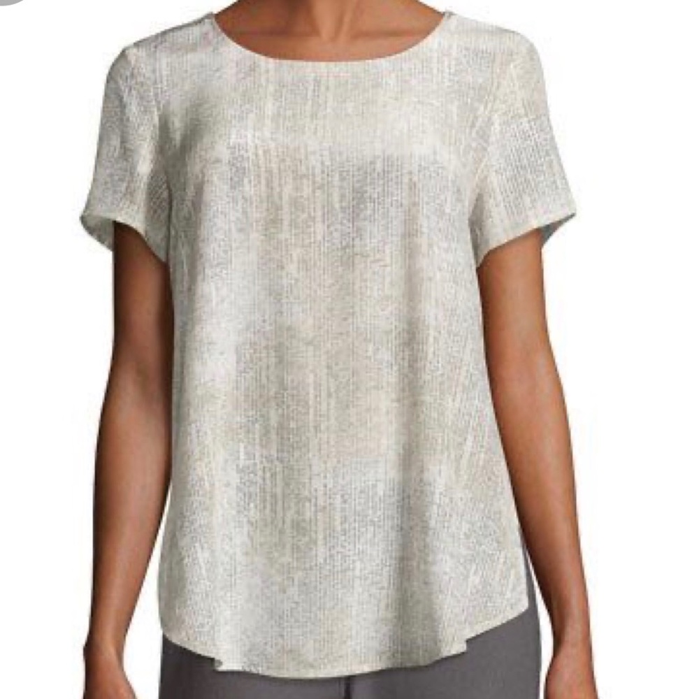 Eileen Fisher Silk Print Ballet Neck Shirt